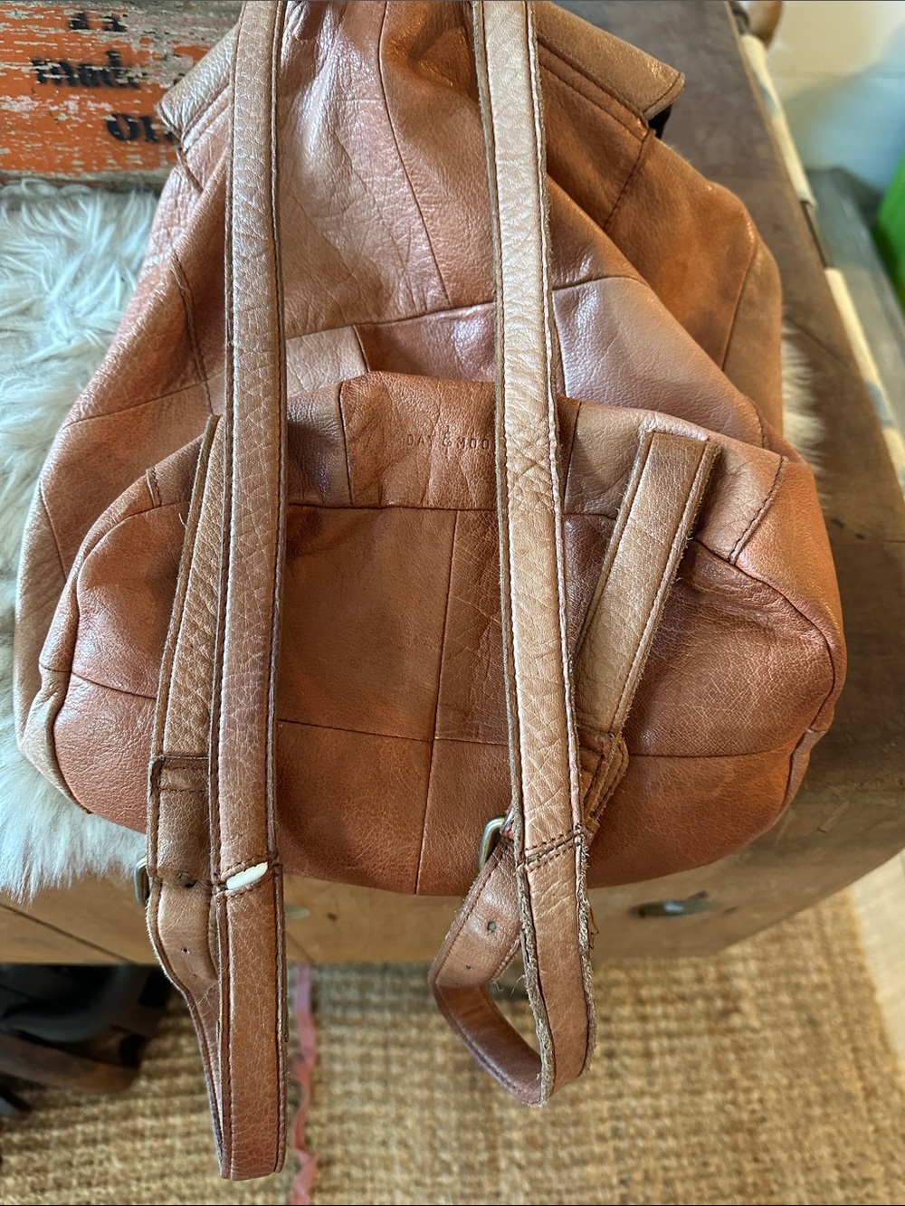 Vintage Brown Leather Drawstring Backpack day & mood - Picture 4 of 8